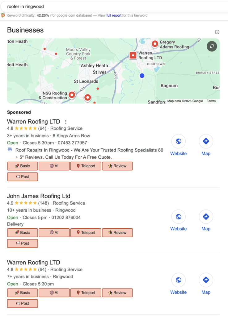 Warren Roofing Google My Business Profile